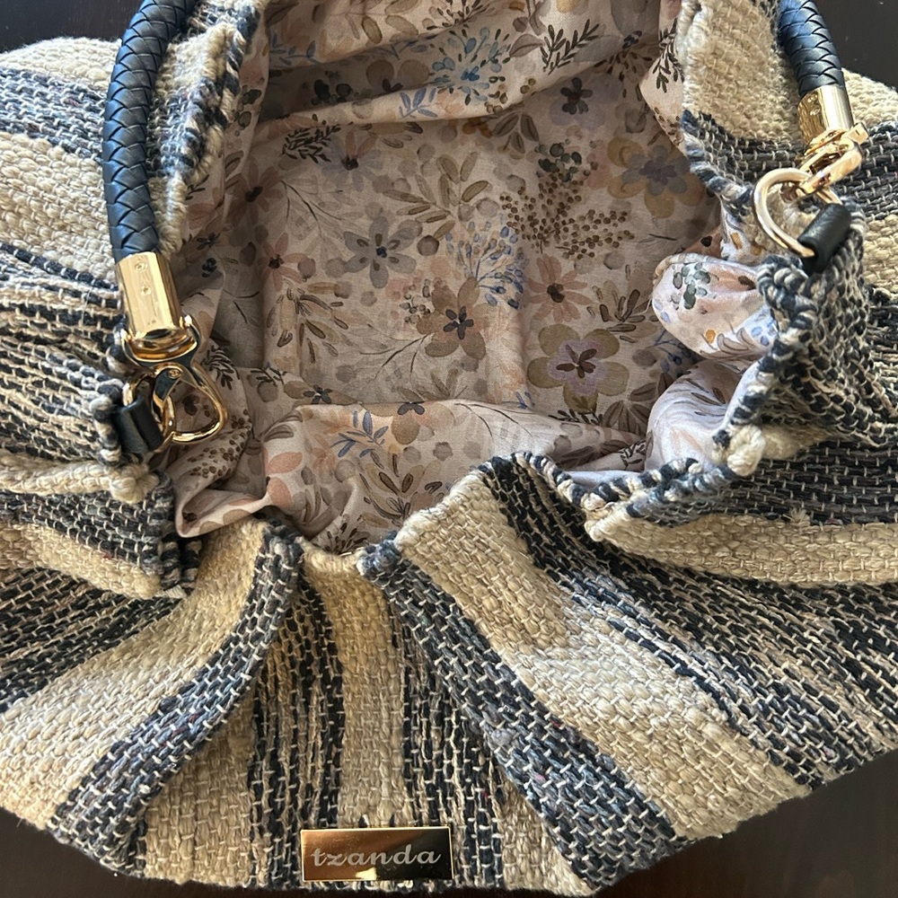 Navy and Cream Women Handmade Bag
